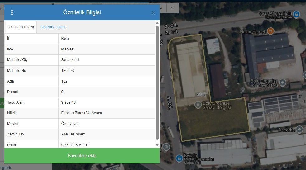 BOLU`da BOŞ FABRİKA BİNASI ve ARSASI