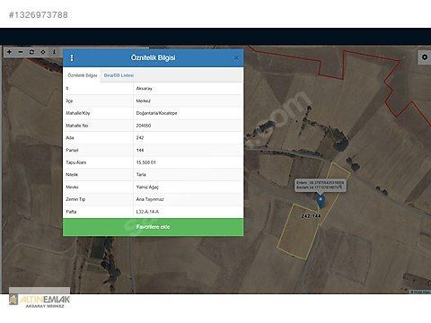 YUSUF ABUR'DAN DOĞANTARLA'DA 15.500 m² TARLA
